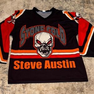Stone Cold Steve Austin Men's Jersey - Black and Orange